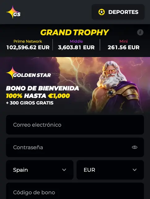 Golden Star Casino bono de bienvenida del 100% hasta 1.000 € y 300 giros gratis